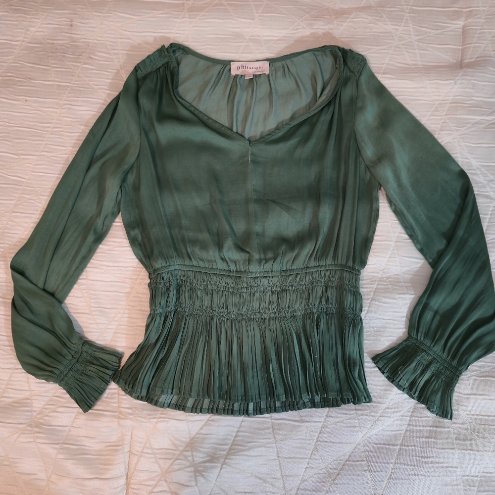 Philosophy Republic Clothing Silky Pleated Peplum Top – XS